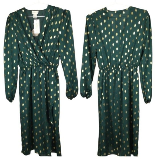 👛 (ANY 2/$60) NWT Classy APRICOT Metallic Wrap Midi Dress, Size 8 - Picture 1 of 8